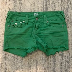 True religion green denim shorts